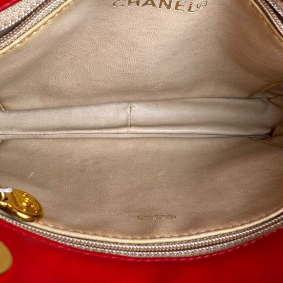 Chanel Red Satin Quilted Chain Shopper Tote Bag - Picture 14 of 16